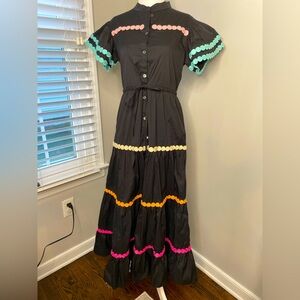 CeliaB Black Dress with Pink, Orange, and Blue Accents